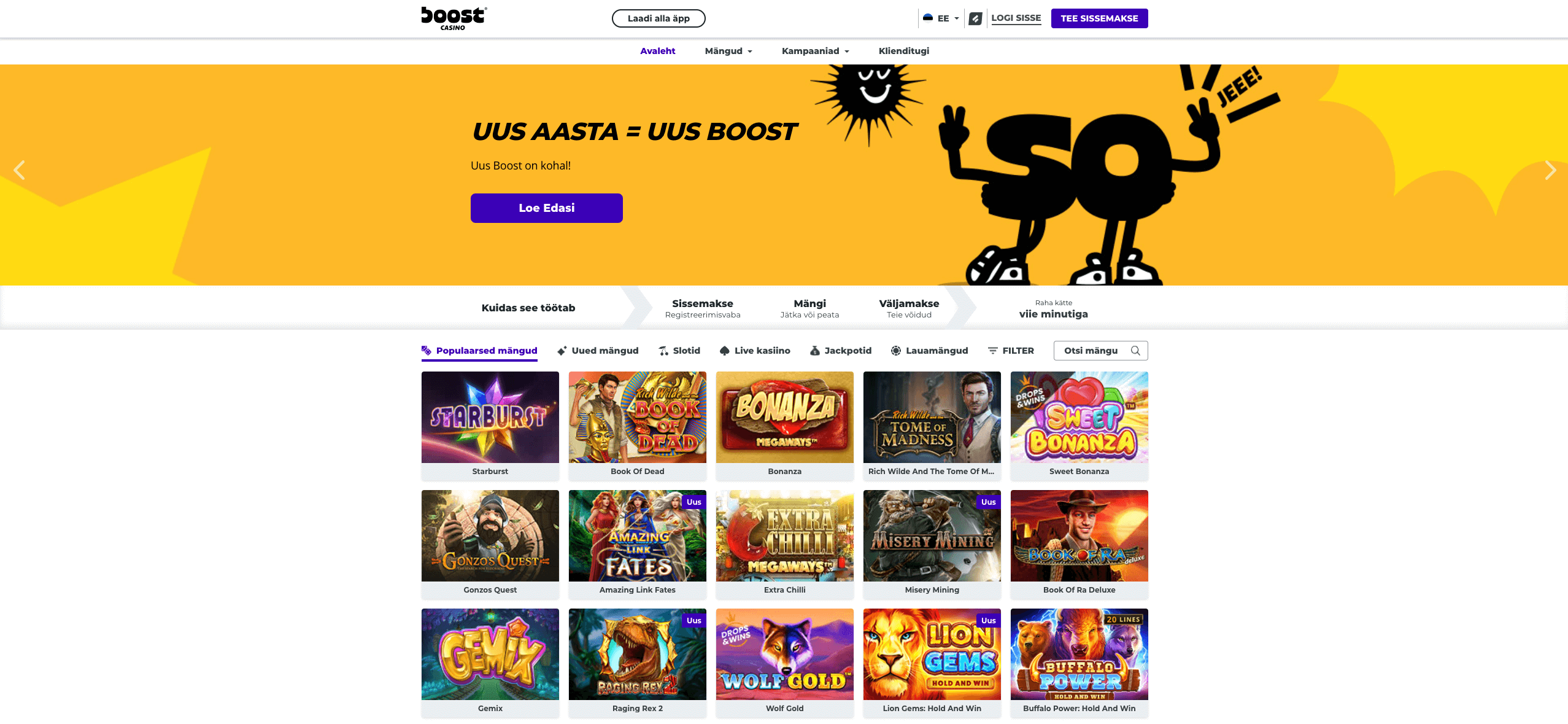 boost kasiino kodulehe pilti